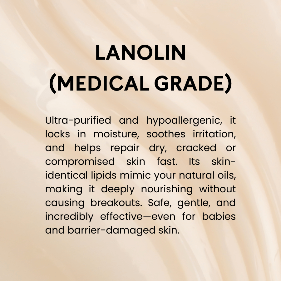 benefits of lanolin, medical grade for sensitive skin with a beige background
