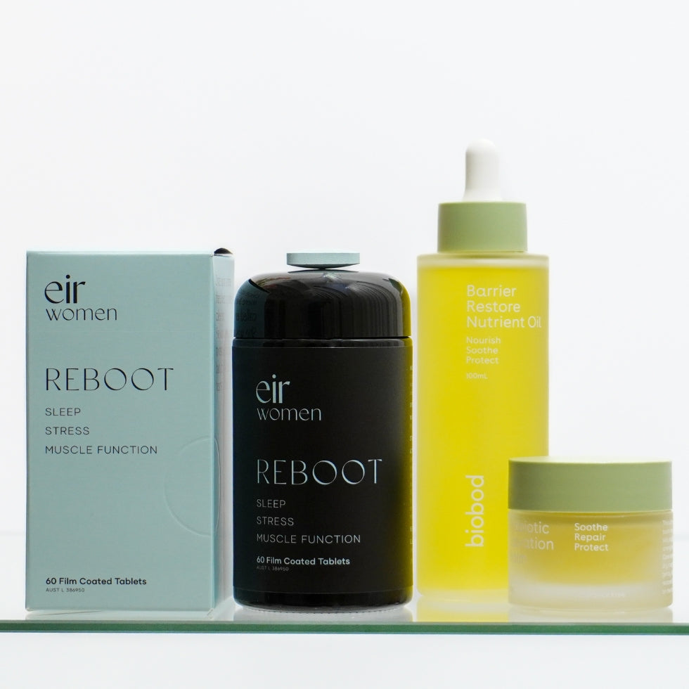 Collection of eir women health and wellness products on a white background