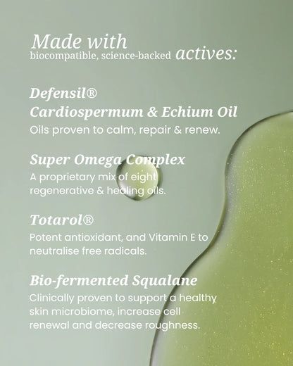 Infographic: skin types the Biobod Barrier Restore Oil suits oily, combination, acne-prone, reactive, rosacea, dry, mature
